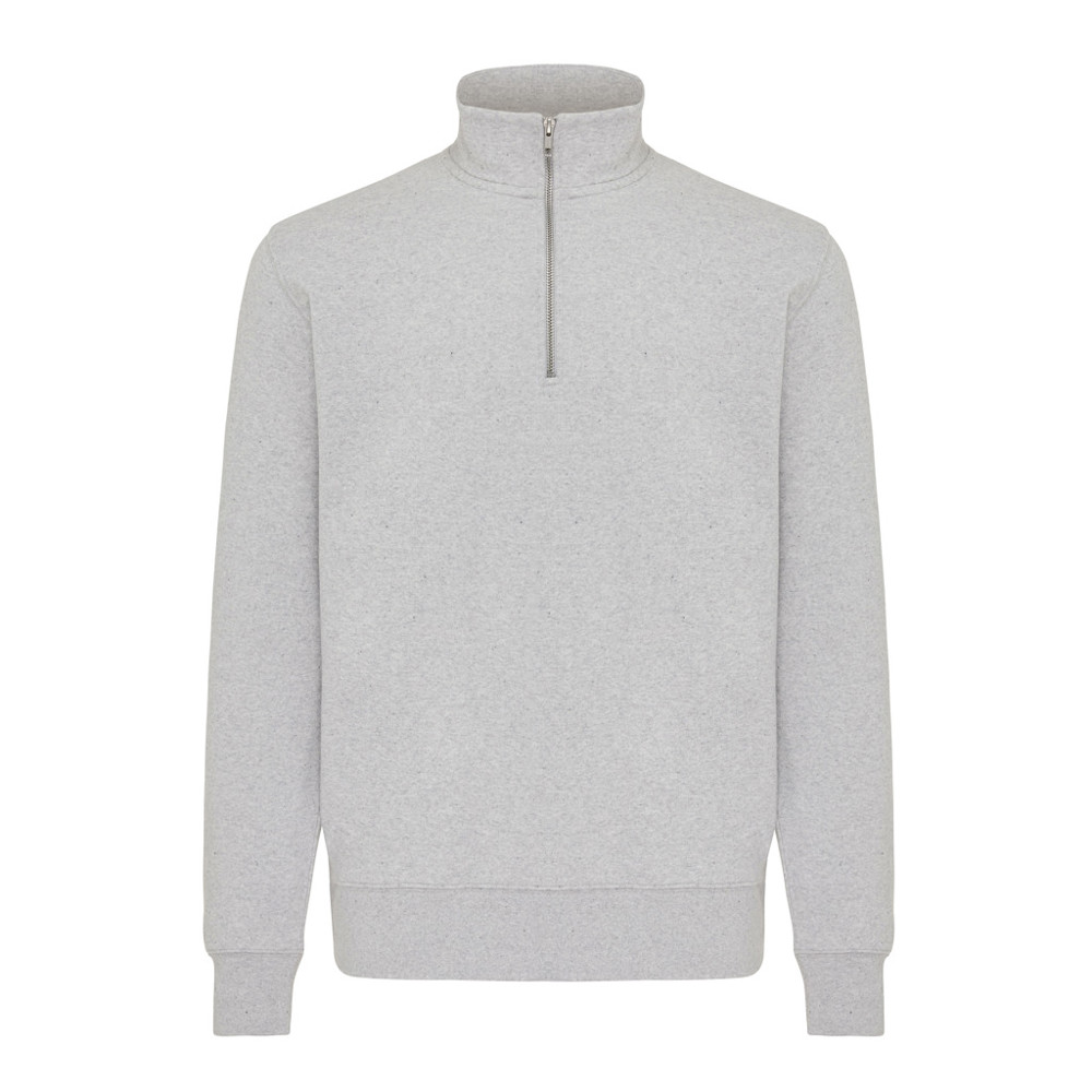 IQONIQ Elgon gerecycled katoen sweater met kwartritssluiting - light heather grey (± PMS light heather grey)