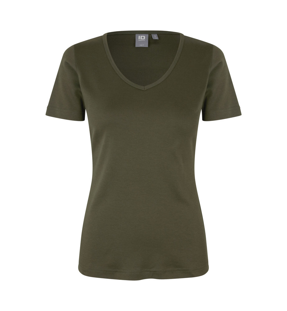Interlock T-shirt | v-hals | dames - Olijf (C-570)