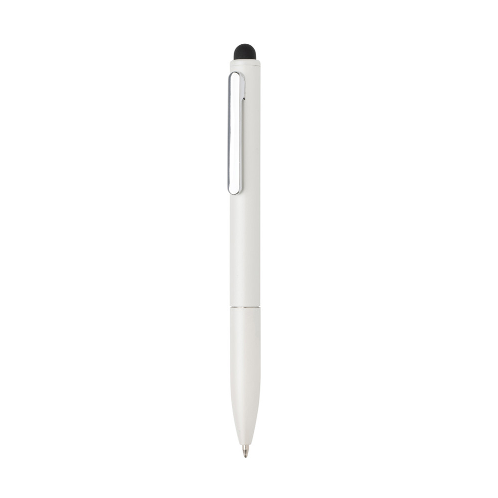 Kymi RCS-gecertificeerde gerecycled aluminium pen met stylus - wit (± PMS White)