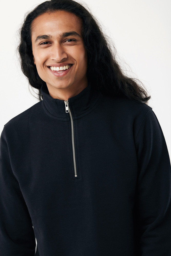 IQONIQ Elgon gerecycled katoen sweater met kwartritssluiting