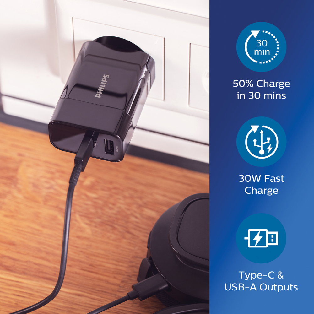 Philips 30W snellader met dual output en PD