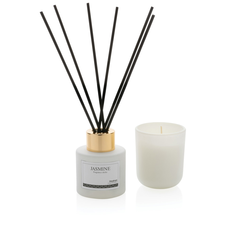 Ukiyo kaars en geursticks geschenkset - wit (± PMS White)