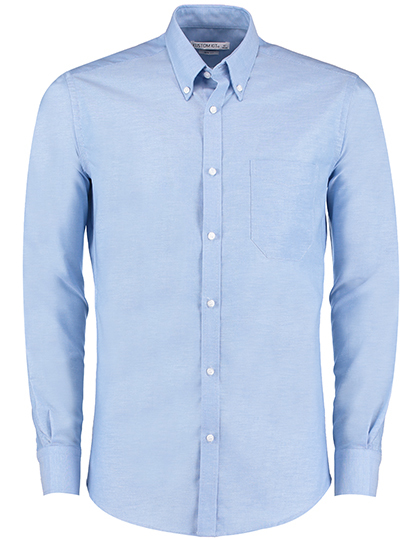 Kustom Kit - Men`s Slim Fit Workwear Oxford Shirt Long Sleeve - Light Blue