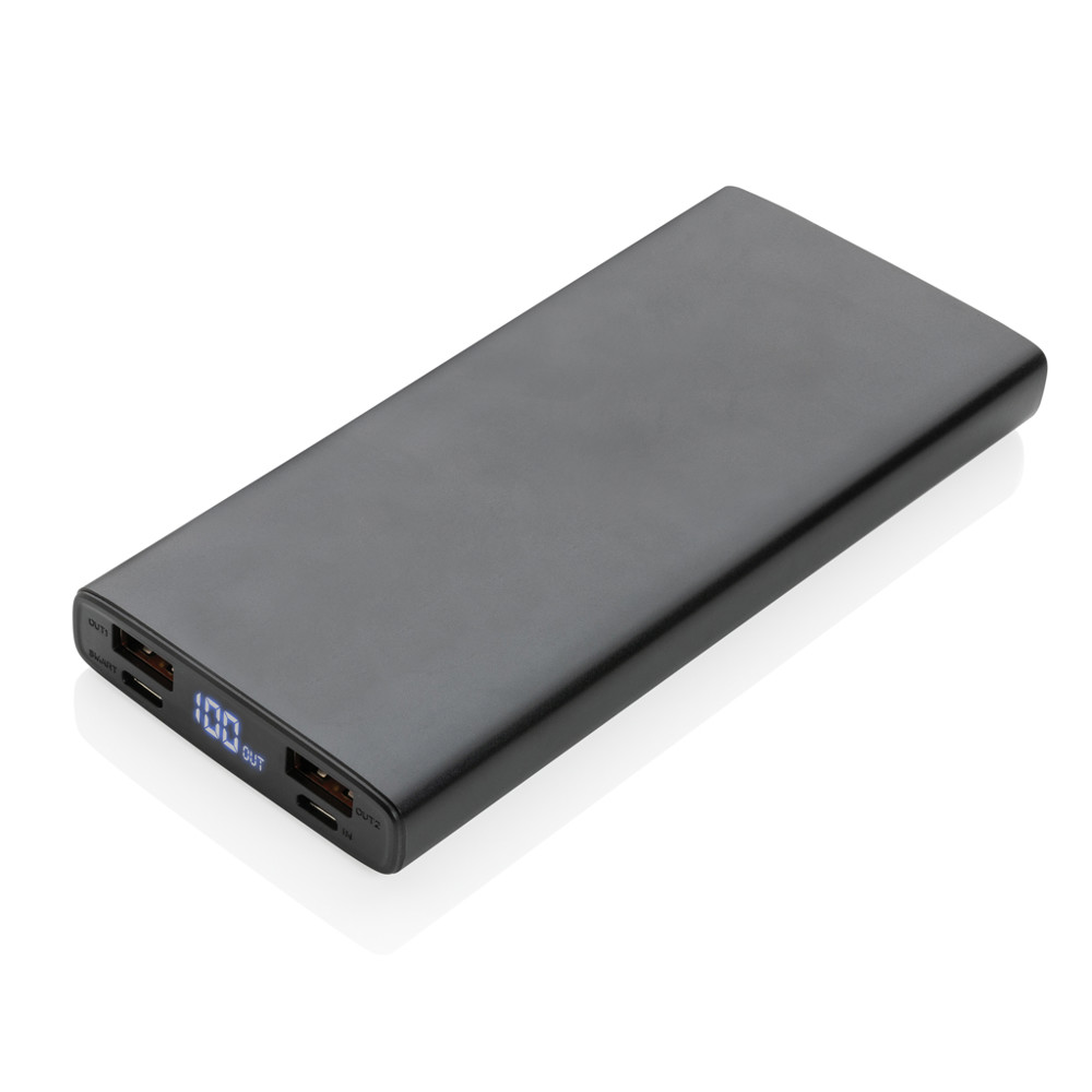 Aluminium 18W 10.000 mAh PD Powerbank - zwart (± PMS Black)