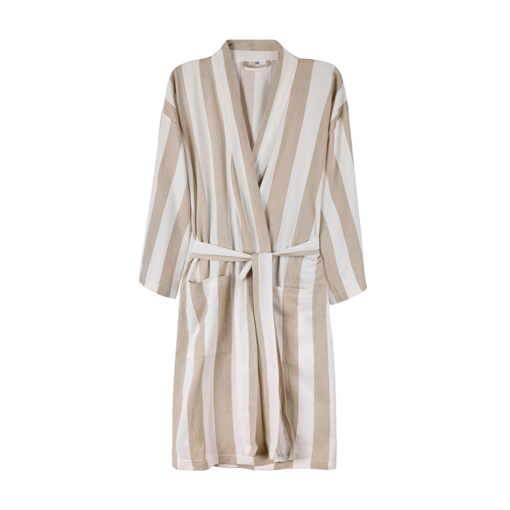 VINGA Ornos GRS katoenen hamam badjas L/XL - beige, wit (± PMS 13-0401 TPG/ ± PMS White)