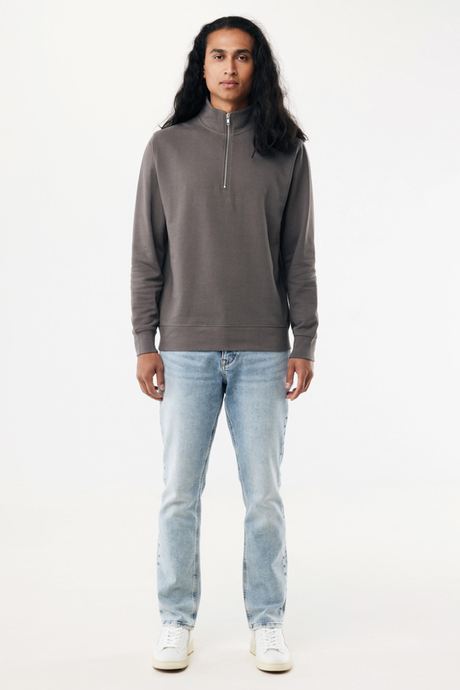 IQONIQ Elgon gerecycled katoen sweater met kwartritssluiting