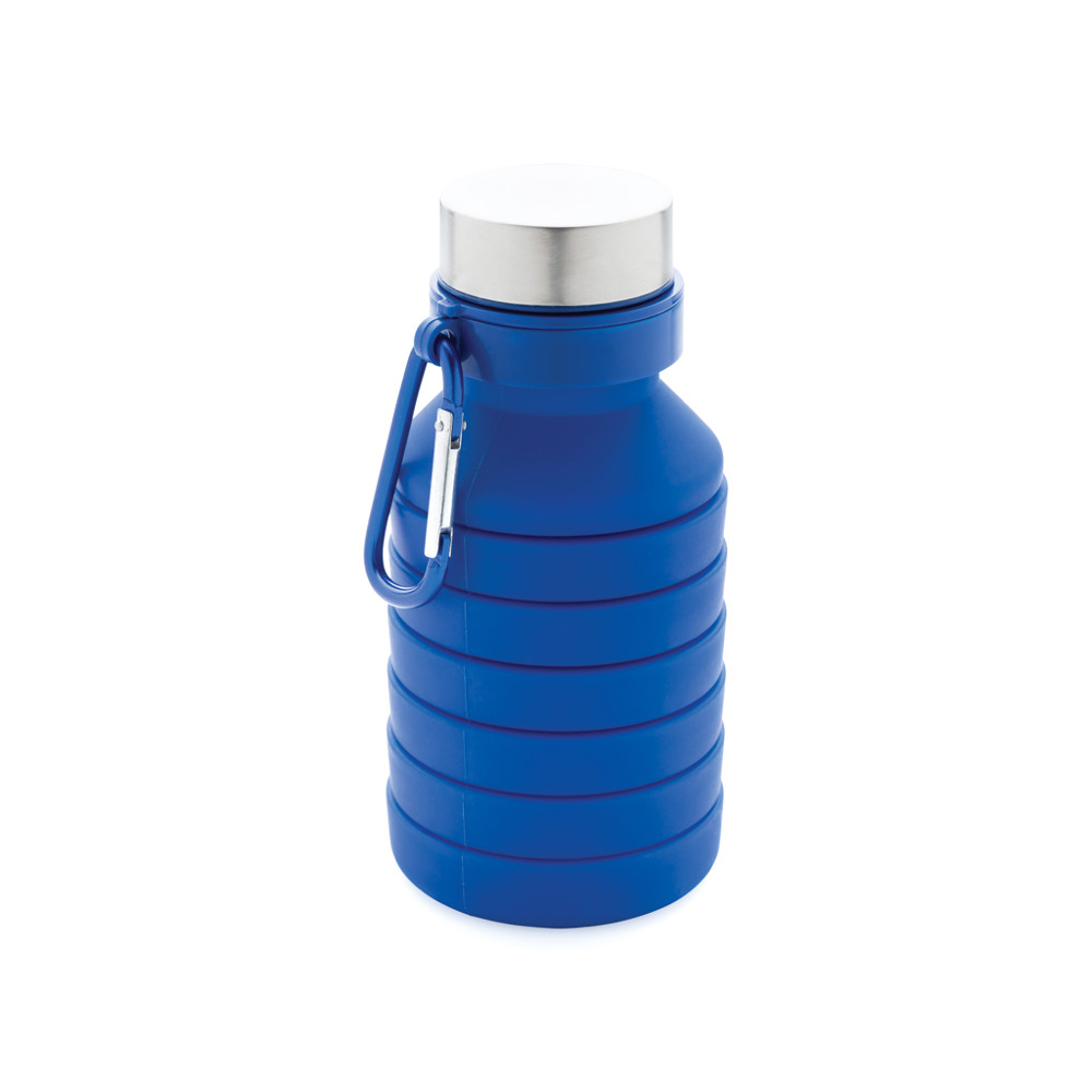 Lekvrije opvouwbare siliconen fles met schroefdop - blauw (± PMS 2146C)