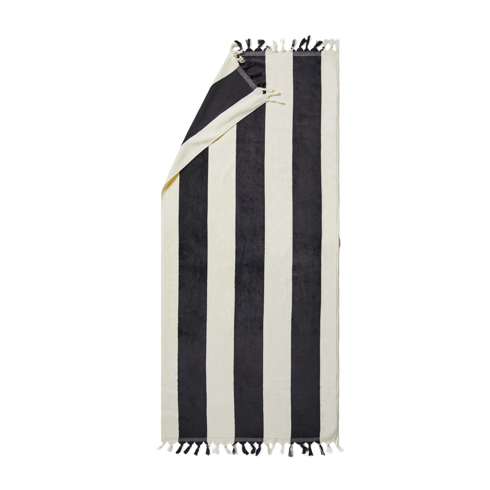 VINGA Valmer strand handdoek - zwart, beige (± PMS Black/ ± PMS 11-0606 TCX)