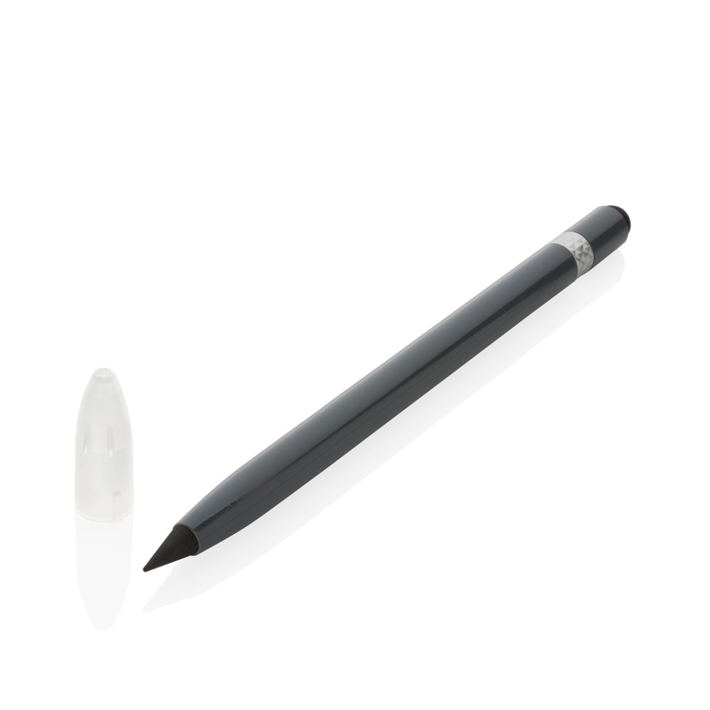 Aluminium inktloze pen met gum - grijs (± PMS 425)