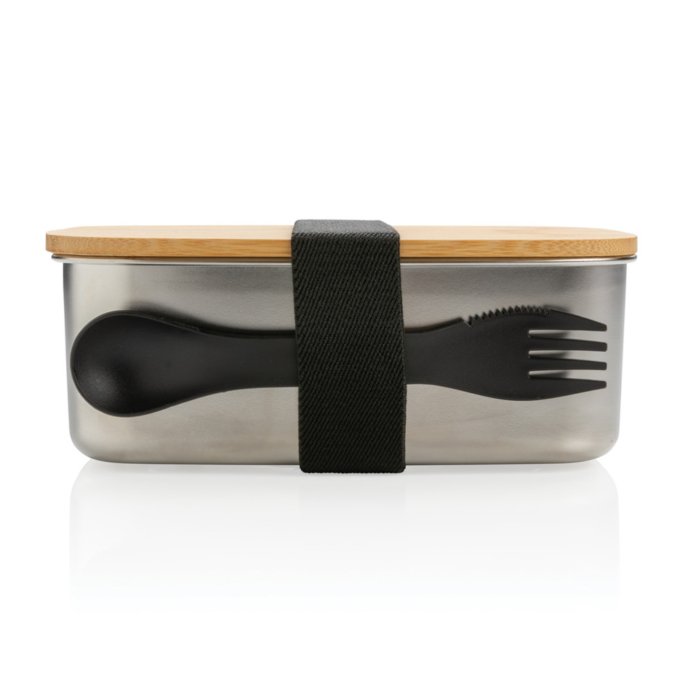 Roestvrijstalen lunchbox met bamboe deksel en spork