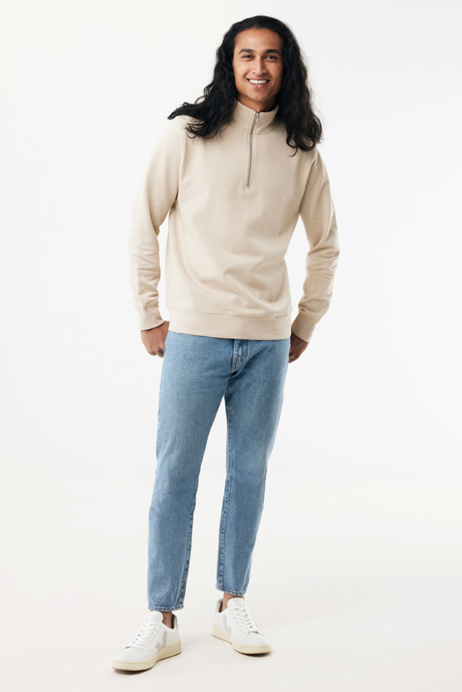 IQONIQ Elgon gerecycled katoen sweater met kwartritssluiting
