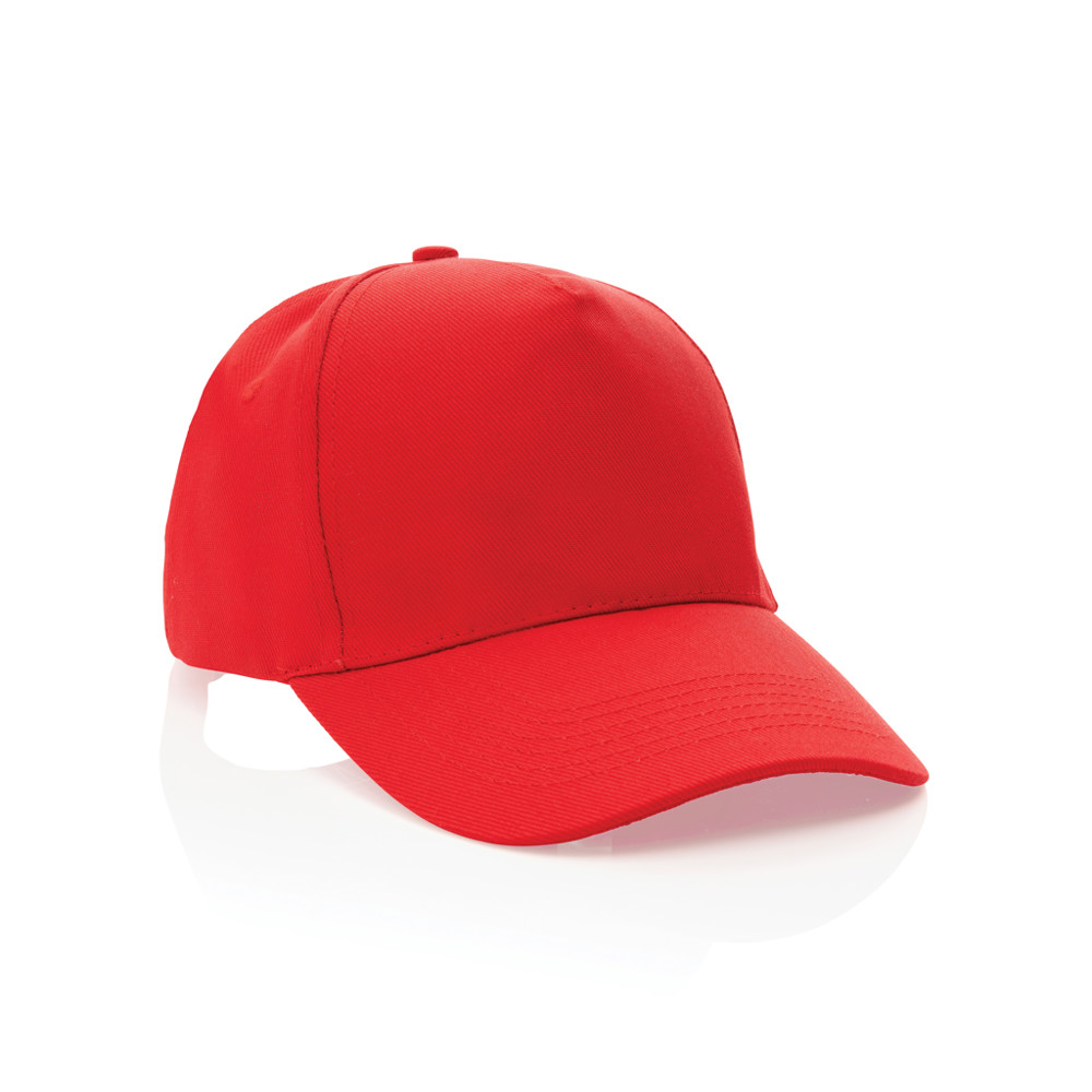 Impact AWARE™ 5 panel 280gr recycled katoenen cap - rood (± PMS Red 032)