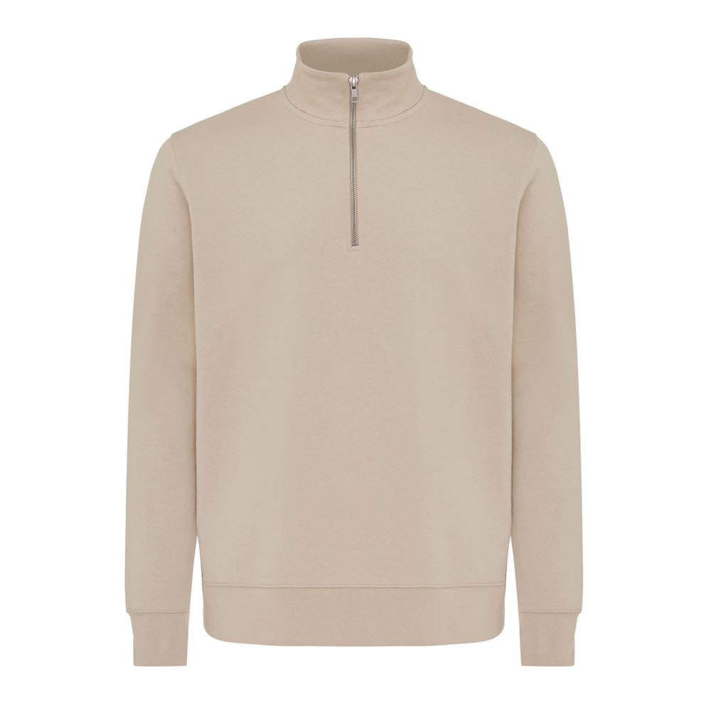 IQONIQ Elgon gerecycled katoen sweater met kwartritssluiting - desert (± PMS 14-0708 TCX)