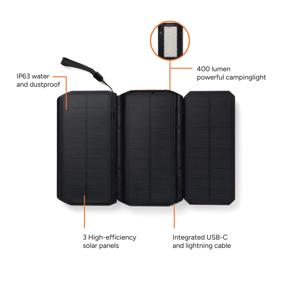 Nordic Drift Titan 10.000mAh solar powerbank met 3 panelen