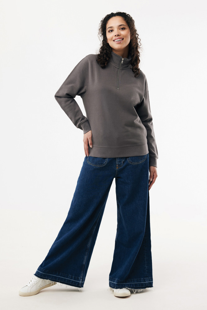 IQONIQ Elgon gerecycled katoen sweater met kwartritssluiting