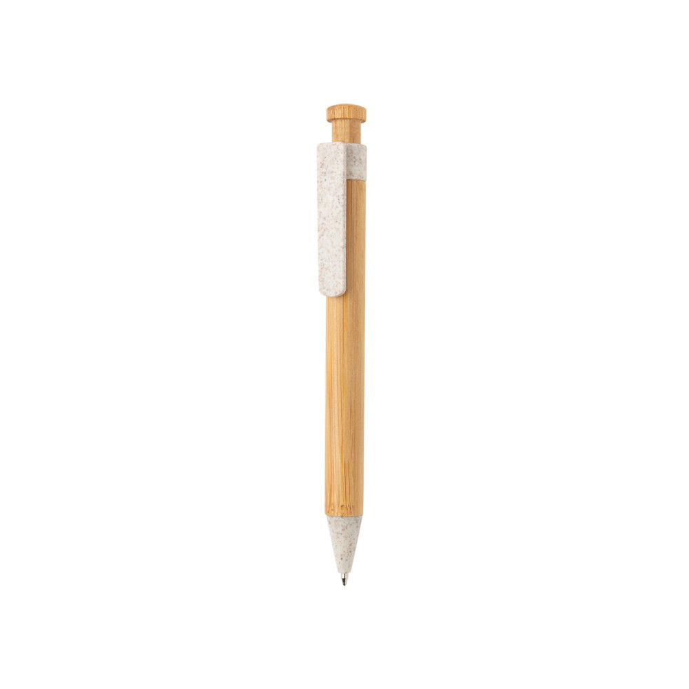 Bamboe pen met tarwestro clip - wit (± PMS White)