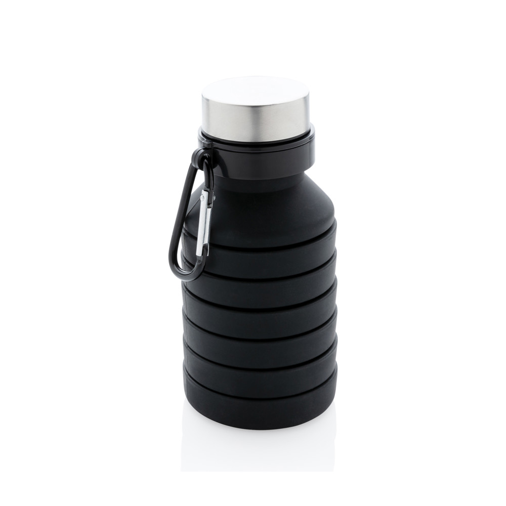 Lekvrije opvouwbare siliconen fles met schroefdop - zwart (± PMS Black)