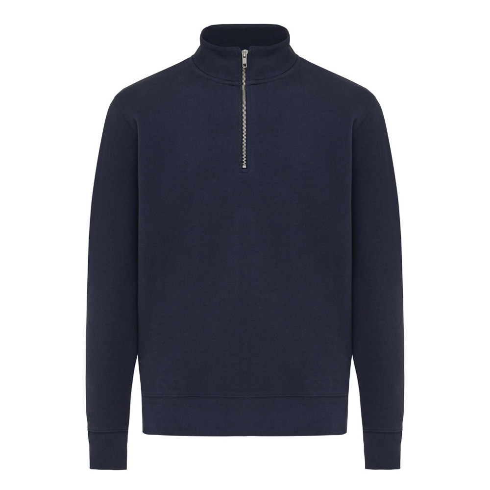 IQONIQ Elgon gerecycled katoen sweater met kwartritssluiting - donkerblauw (± PMS 19-3923TCX)