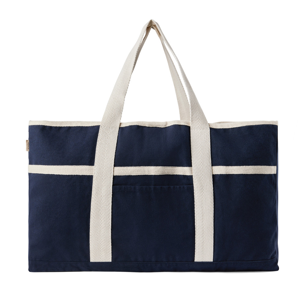 VINGA Volonne AWARE™ recycled canvas strandtas - blauw, gebroken wit (± PMS 19-4011/ ± PMS 11-0606 TPG)