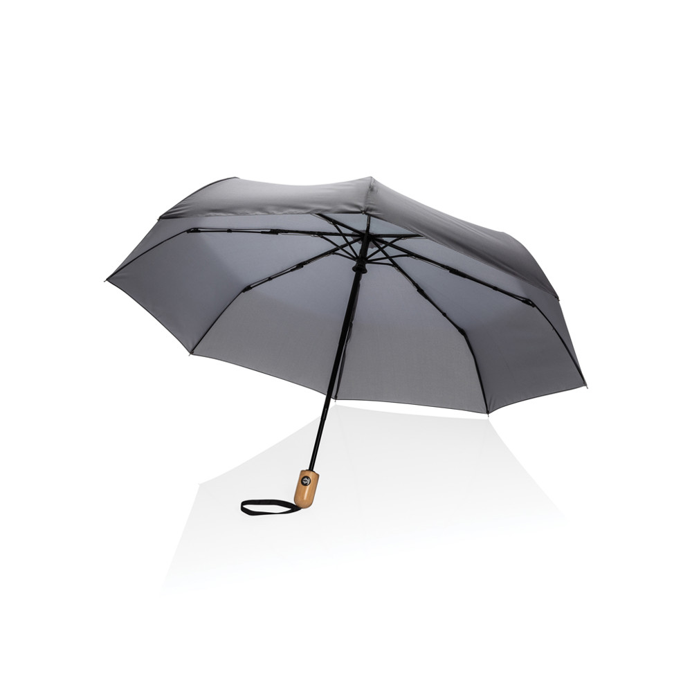 21" Impact AWARE™ RPET 190T bamboe auto open/dicht paraplu - antraciet (± PMS Cool Grey 11)