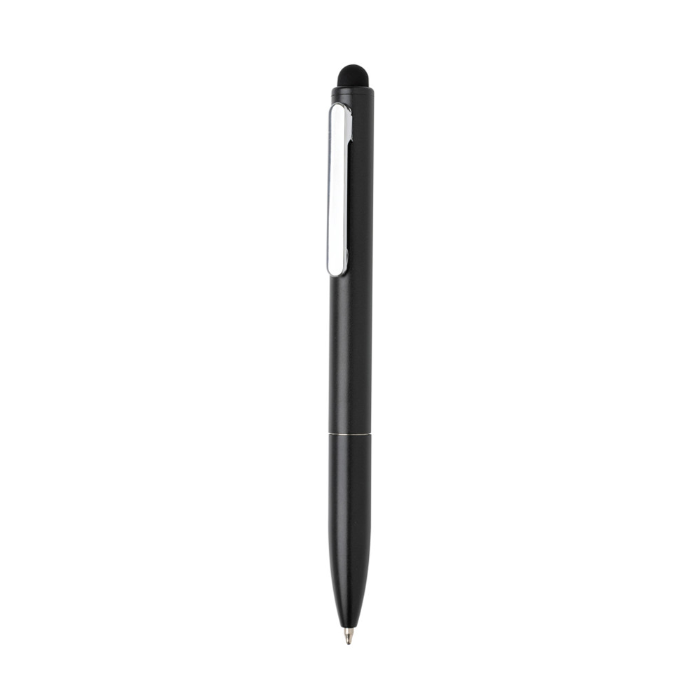 Kymi RCS-gecertificeerde gerecycled aluminium pen met stylus - zwart (± PMS Black)