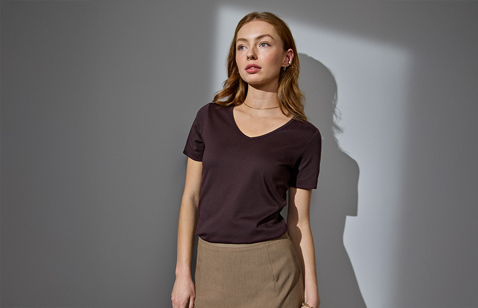 Interlock T-shirt | v-hals | dames