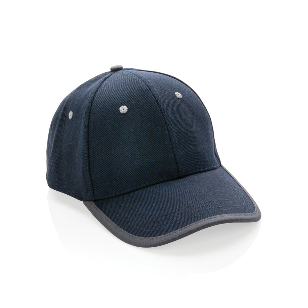 Impact AWARE™ 6 panel 280gr recycled katoen cap met bies - donkerblauw (± PMS 539)